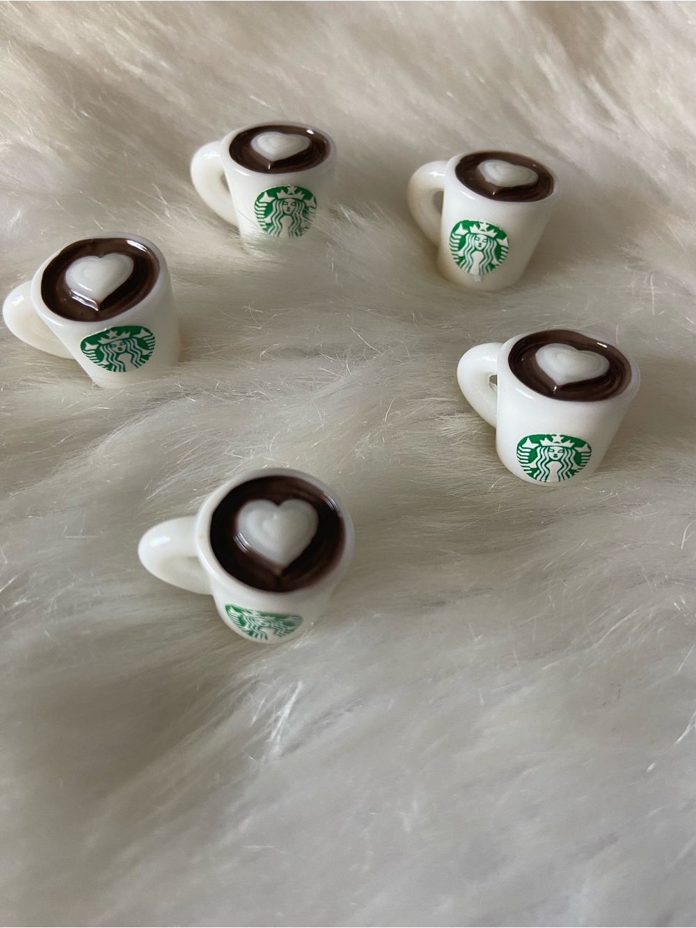 10pc Miniature Starbucks Coffee Cup Charm - White with Green Logo